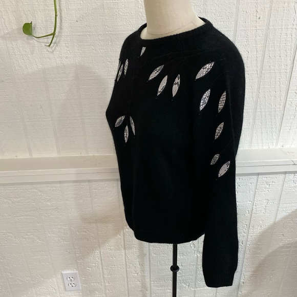 Vintage Lord Isaac’s Black Crewneck Sweater Snakeskin Appliqué Silk Angora Med - Picture 4 of 13